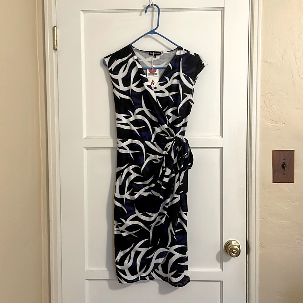Blue black and white detailed dress